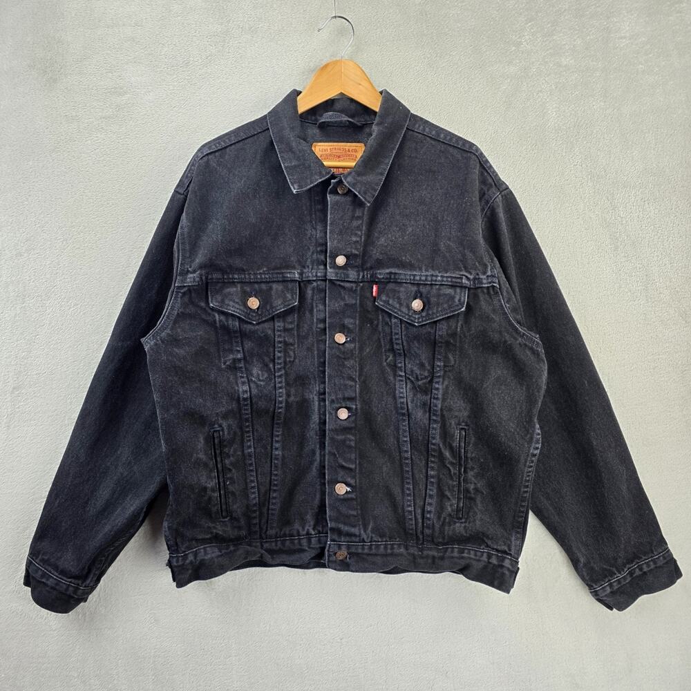 Vintage Levis Denim Jacket Mens Large Black 70507-4159 USA Made 90s Type 3 III
